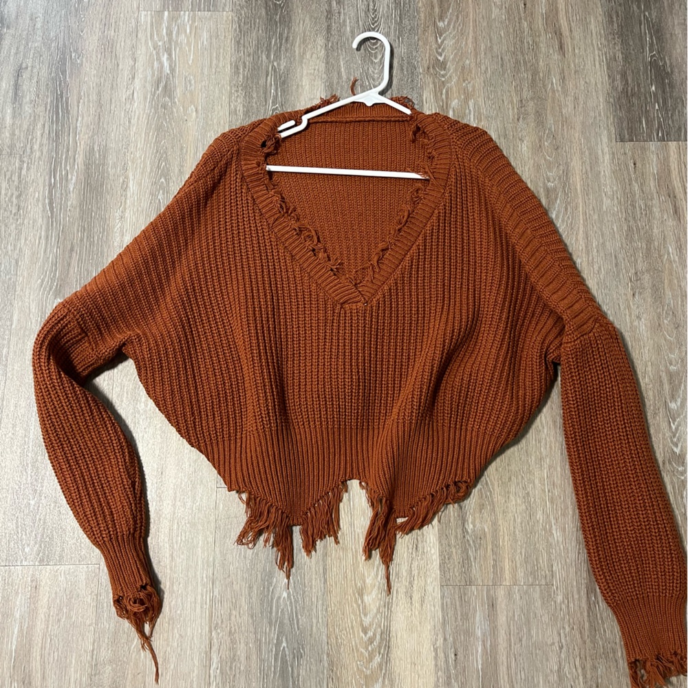 Burnt Orange Distressed Sweater